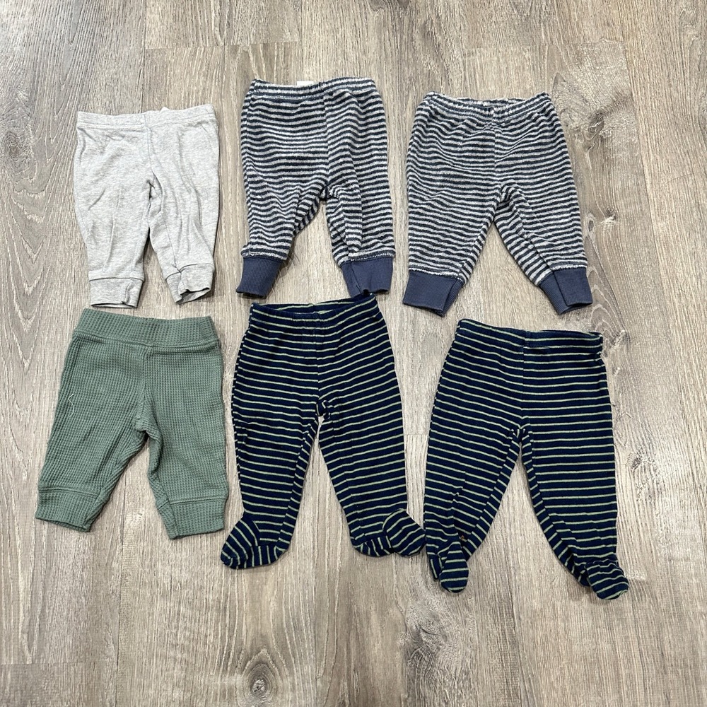 Carter's Baby Pants Lot 6pk 3M 0-6M Striped Bear Footed Waffle Bottoms Lot‎